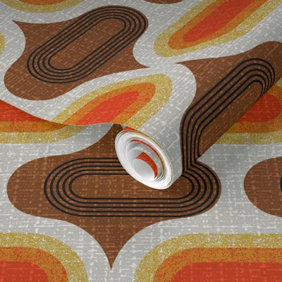 Spoonflower Pre-pasted Wallpaper Tweedy Seventies Ogee-70s 2' X 12' Removable In Multi