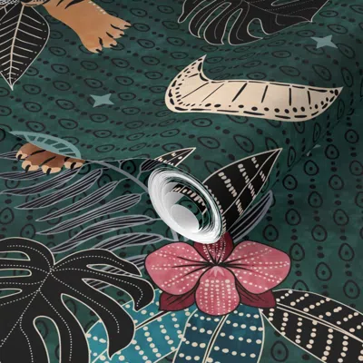 Spoonflower Pre-pasted Wallpaper Tyger Tyger - Tigers In The Forest At Night - Dark Forest Green - Jumbo  Remova
