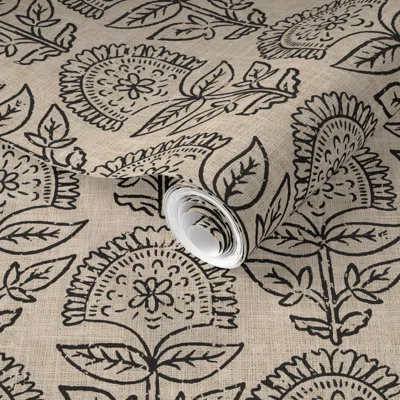 Spoonflower Pre-pasted Wallpaper Ubu Kali Linen 2' X 12' Removable