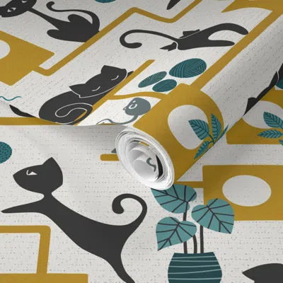 Spoonflower Pre-pasted Wallpaper Up And Down Cats (large Scale) 2' X 12' Removable