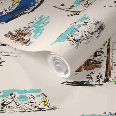 Spoonflower Pre-pasted Wallpaper Vacation In Wonderful Wisconson Primary Colors 2' X 12' Removable