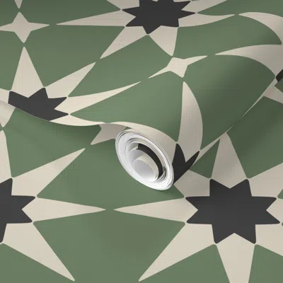 Spoonflower Pre-pasted Wallpaper Veranda Star Tile 2' X 12' Removable
