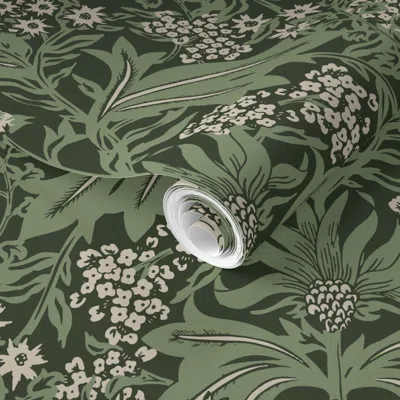 Spoonflower Pre-pasted Wallpaper Verdant Damask Garden 2' X 12' Removable
