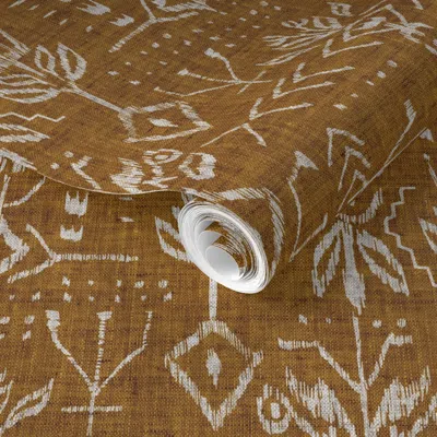 Spoonflower Pre-pasted Wallpaper Verdure Ikat (mustard) Med 2' X 12' Removable In Multi