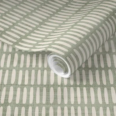 Spoonflower Pre-pasted Wallpaper Vertical Dash Lines Distressed Textured Stripe - Sage Green And Off White 2' X 