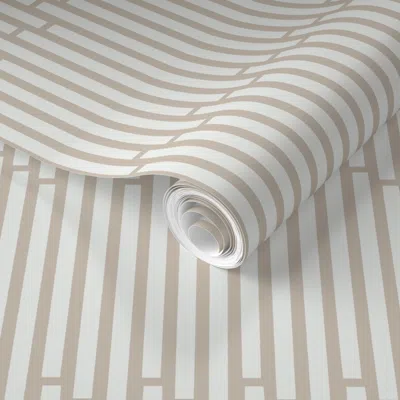 Spoonflower Pre-pasted Wallpaper Vertical Dashed Stripes In Decorators White And Light Taupe Brown 2' X 12' Remo
