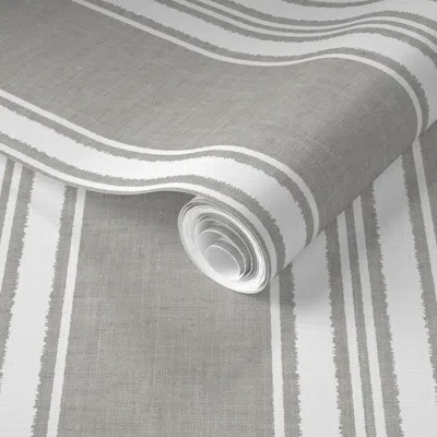 Spoonflower Pre-pasted Wallpaper Vertical Stripes White On Linen Grey 2' X 12' Removable