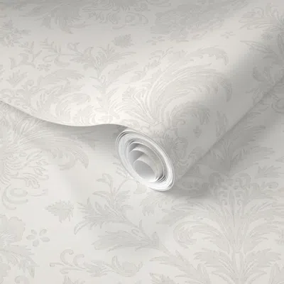 Spoonflower Pre-pasted Wallpaper Victorian Beige Over Cream Sketched Large Classic Damask Vintage 2' X 12' Remov In Gray