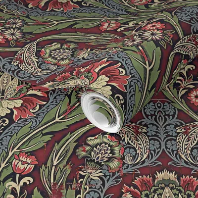 Spoonflower Pre-pasted Wallpaper Victorian Damask 2' X 12' Removable