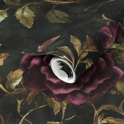 Spoonflower Pre-pasted Wallpaper Victorian Rose Vintage Floral Dark Academia Moody Botanical Maximalism Goth 2' 