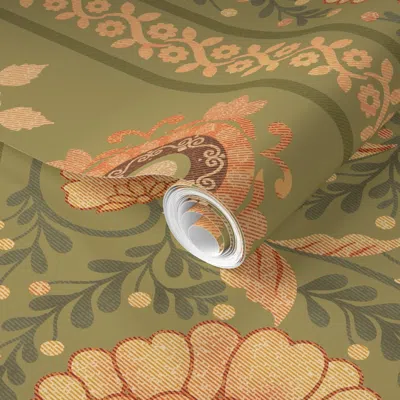 Spoonflower Pre-pasted Wallpaper Vines Of Varanasi- A Regal Indian Tapestry 2' X 12' Removable