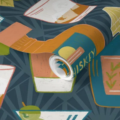 Spoonflower Pre-pasted Wallpaper Vintage Cocktails 2' X 12' Removable In Multi