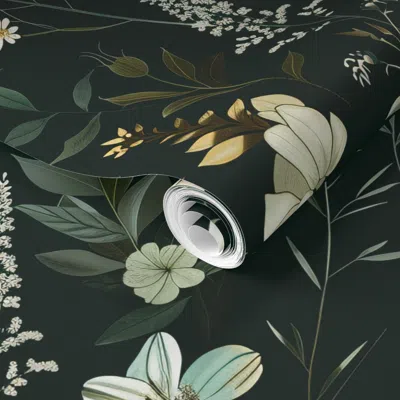 Spoonflower Pre-pasted Wallpaper Vintage Florals Cottagecore Grandmacore  Moody Dark Academia 2' X 12' Removable
