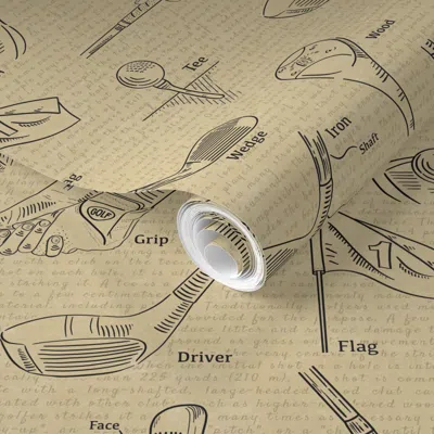 Spoonflower Pre-pasted Wallpaper Vintage Golf Small Scale  Removable In Brown