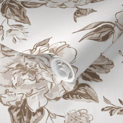 Spoonflower Pre-pasted Wallpaper Vintage Homestead Roses-rustic Floral-large-24 In-natural Monochrome Cream 2' X
