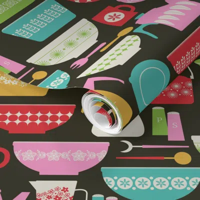 Spoonflower Pre-pasted Wallpaper Vintage Kitchen - Bright  Removable