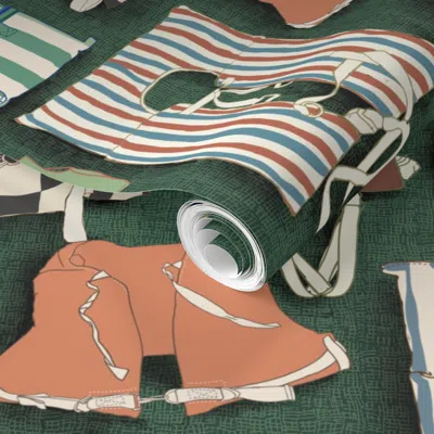 Spoonflower Pre-pasted Wallpaper Vintage Life Vests On Forest Green 14 2' X 12' Removable