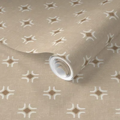Spoonflower Pre-pasted Wallpaper Vintage Linen Heritage Star Cream On Mustard Yellow  Removable