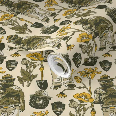 Spoonflower Pre-pasted Wallpaper Vintage National Parks 2' X 12' Removable