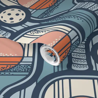 Spoonflower Pre-pasted Wallpaper Vintage Pickleball Paddle And Ball / Large Scale 2' X 12' Removable