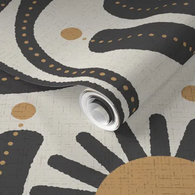 Spoonflower Pre-pasted Wallpaper Vintage Scandi Retro Flower Earth Tone 2' X 12' Removable