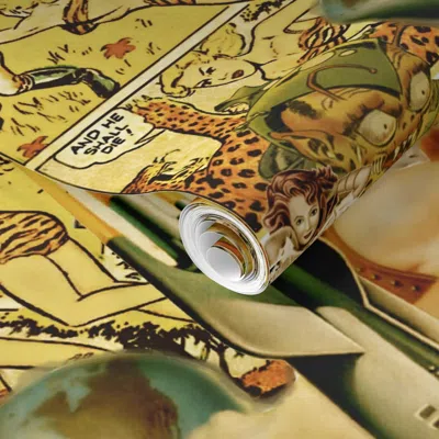 Spoonflower Pre-pasted Wallpaper Vintage Sci-fi Comics Collage 2 2' X 12' Removable In Multi