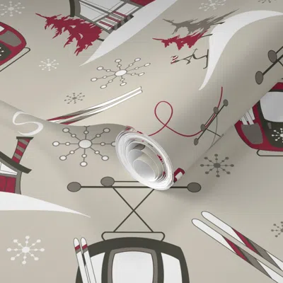 Spoonflower Pre-pasted Wallpaper Vintage Ski Gondolas (woodland) 2' X 12' Removable In Multi