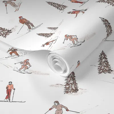 Spoonflower Pre-pasted Wallpaper Vintage Ski Hill - White Version 2' X 12' Removable