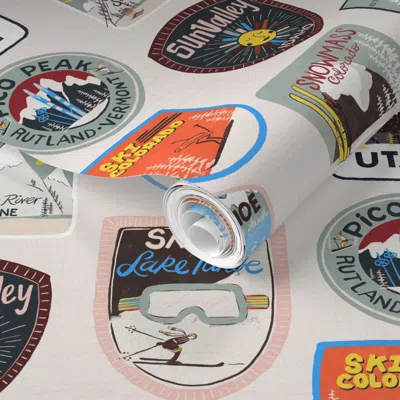 Spoonflower Pre-pasted Wallpaper Vintage Ski Patches Cream Large 2' X 12' Removable