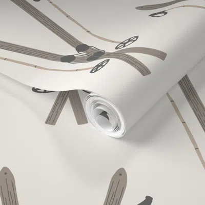 Spoonflower Pre-pasted Wallpaper Vintage Skis Brown  Removable In Multi