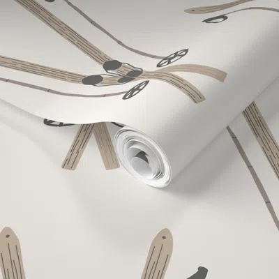 Spoonflower Pre-pasted Wallpaper Vintage Skis Light Brown  Removable