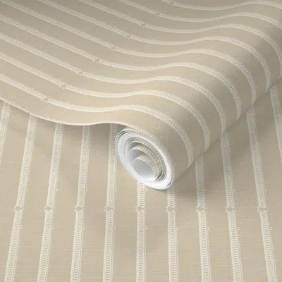 Spoonflower Pre-pasted Wallpaper Vintage Stripes Linen Beige 2' X 12' Removable