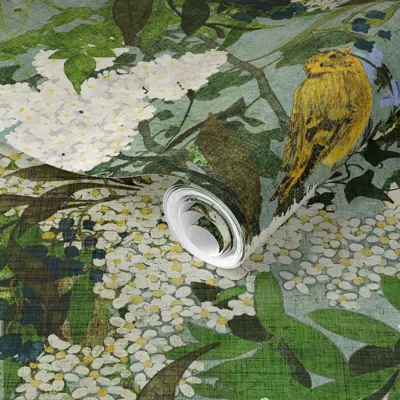 Spoonflower Pre-pasted Wallpaper Vintage Style Hedgerow Meadow Wildflowers With Butterflies And Birds 2' X 12' R