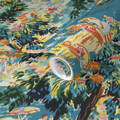 Spoonflower Pre-pasted Wallpaper Vintage Summer Toile 2' X 12' Removable