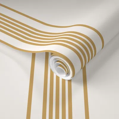 Spoonflower Pre-pasted Wallpaper Vintage Ticking Stripe In Mustard Yellow And Cream 2' X 12' Removable