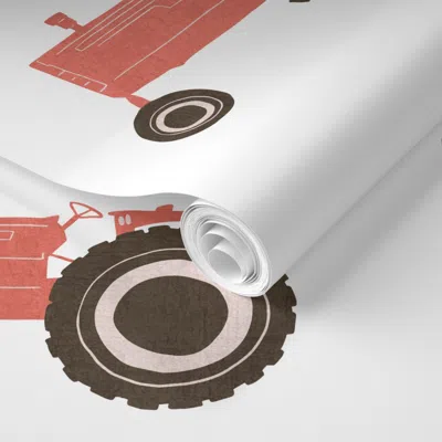 Spoonflower Pre-pasted Wallpaper Vintage Tractors 2' X 12' Removable In Multi