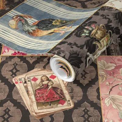 Spoonflower Pre-pasted Wallpaper Vintage Victorian Alice In Wonderland 6 Squares Cheater Quilt Pink Black 2' X 1