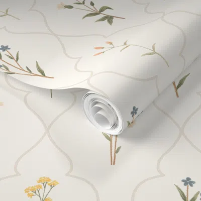 Spoonflower Pre-pasted Wallpaper Vintage Wildflower Trellis 2' X 12' Removable