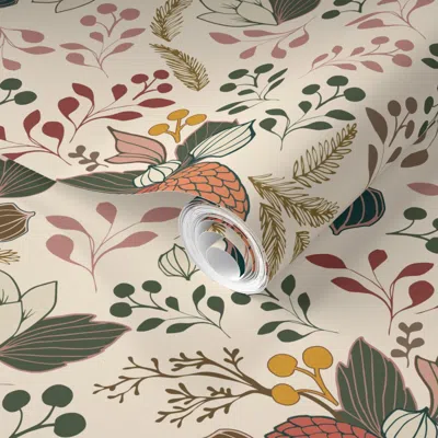 Spoonflower Pre-pasted Wallpaper Walnut And Berries For Spring And Fall 2' X 12' Removable
