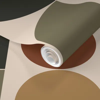 Spoonflower Pre-pasted Wallpaper Warm Minimalism Geometric Shapes Earthy Neutral Tones Terra Cotta Mustard 2' X 