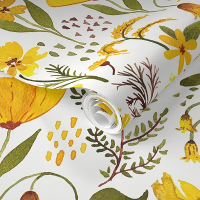 Spoonflower Pre-pasted Wallpaper Watercolor Boho Floral 2' X 12' Removable In Multi
