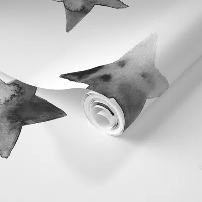 Spoonflower Pre-pasted Wallpaper Watercolor Grey Stars Pattern Black And White Design For Modern Nursery 2' X 12
