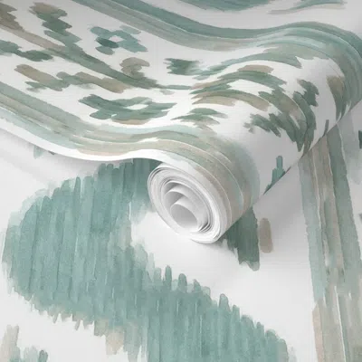 Spoonflower Pre-pasted Wallpaper Watercolor Ikat Tarragon Tan  Removable