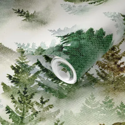 Spoonflower Pre-pasted Wallpaper Watercolor Misty Woodland Creatures 2' X 12' Removable