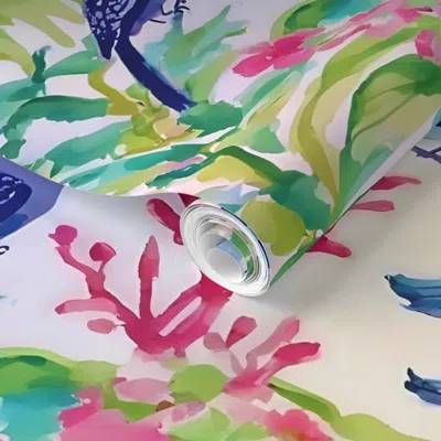 Spoonflower Pre-pasted Wallpaper Watercolor Mystical Garden 2' X 12' Removable
