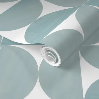 Spoonflower Pre-pasted Wallpaper Watercolour Bauhaus Semi Circles - Teal - Inflexion Morning Mist  Removable In Blue