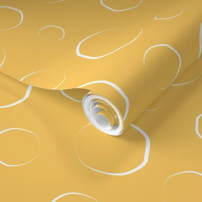 Spoonflower Pre-pasted Wallpaper Waterdrops - Yellow Amber Marigold Rain Ocean Sea Coastal Droplets Drops 2' X 1