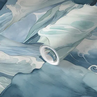 Spoonflower Pre-pasted Wallpaper Waves I 2' X 12' Removable
