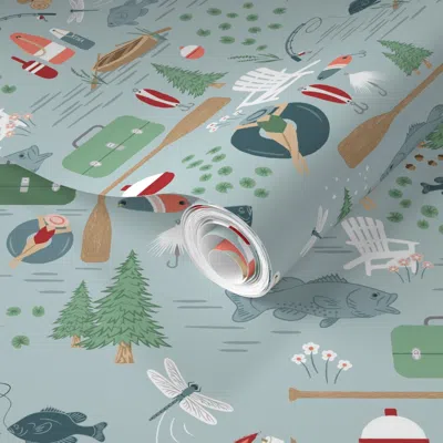 Spoonflower Pre-pasted Wallpaper Weekend At The Lake -large Scale 16in 2' X 12' Removable
