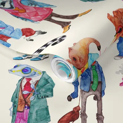 Spoonflower Pre-pasted Wallpaper Well Dressed Menagerie 2' X 12' Removable